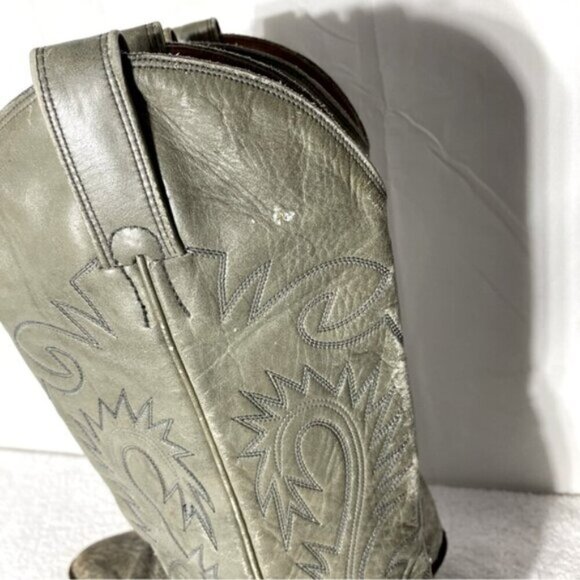 Vintage Grey Green Leather Pointed Toe Cowboy Boots 8.5 - Picture 12 of 16